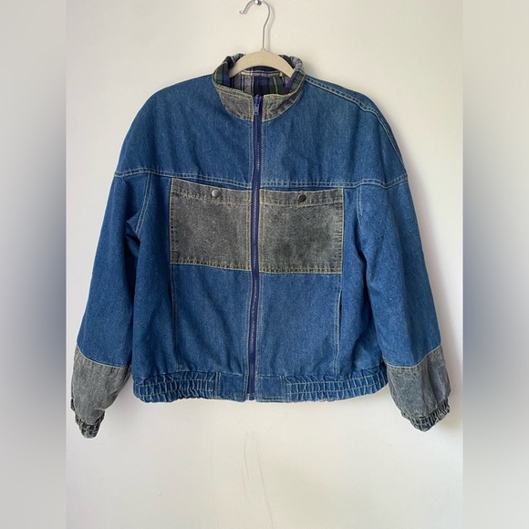 Vintage Denim Jacket Women’s Small Reversible Blanket Lined Flannel Patchwork - Picture 1 of 9